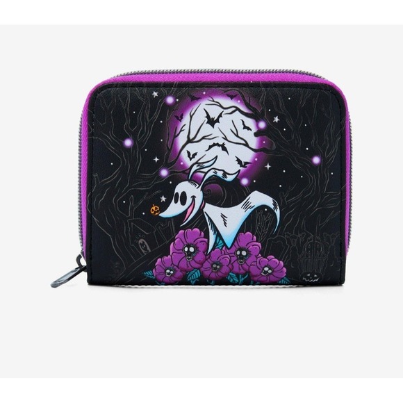 Loungefly Handbags - NEW! Loungefly The Nightmare Before Christmas Zero Moon Doodle Purple Zip Wallet